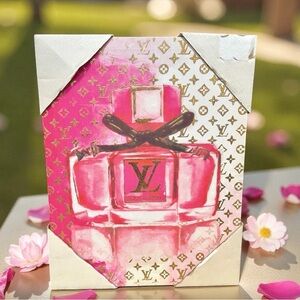 Louis Vuitton Fashion Pink and Gold Perfume Wall Art